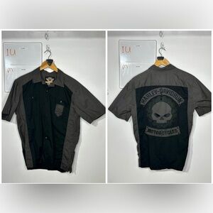 Harley-Davidson Black & Charcoal Short-Sleeve Shirt Jacket with Skull Patch